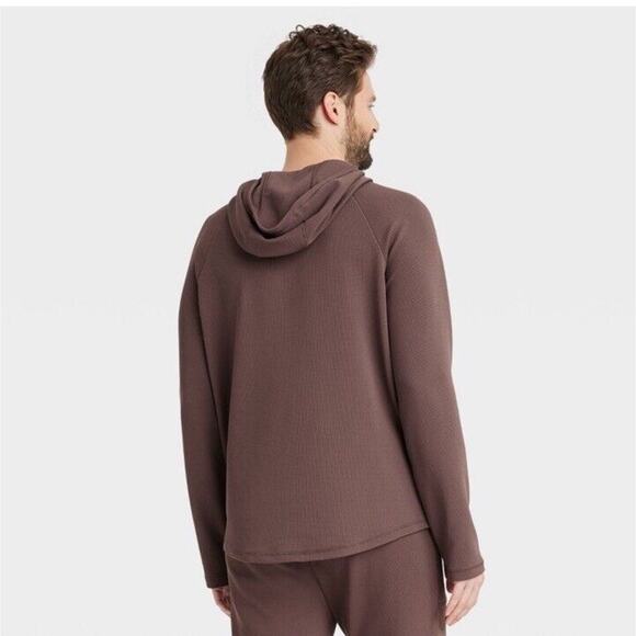 Heavy Waffle HOODED Sweatshirt All in Motion 2 pocket BROWN Thumbholes Sz Small - Picture 2 of 13